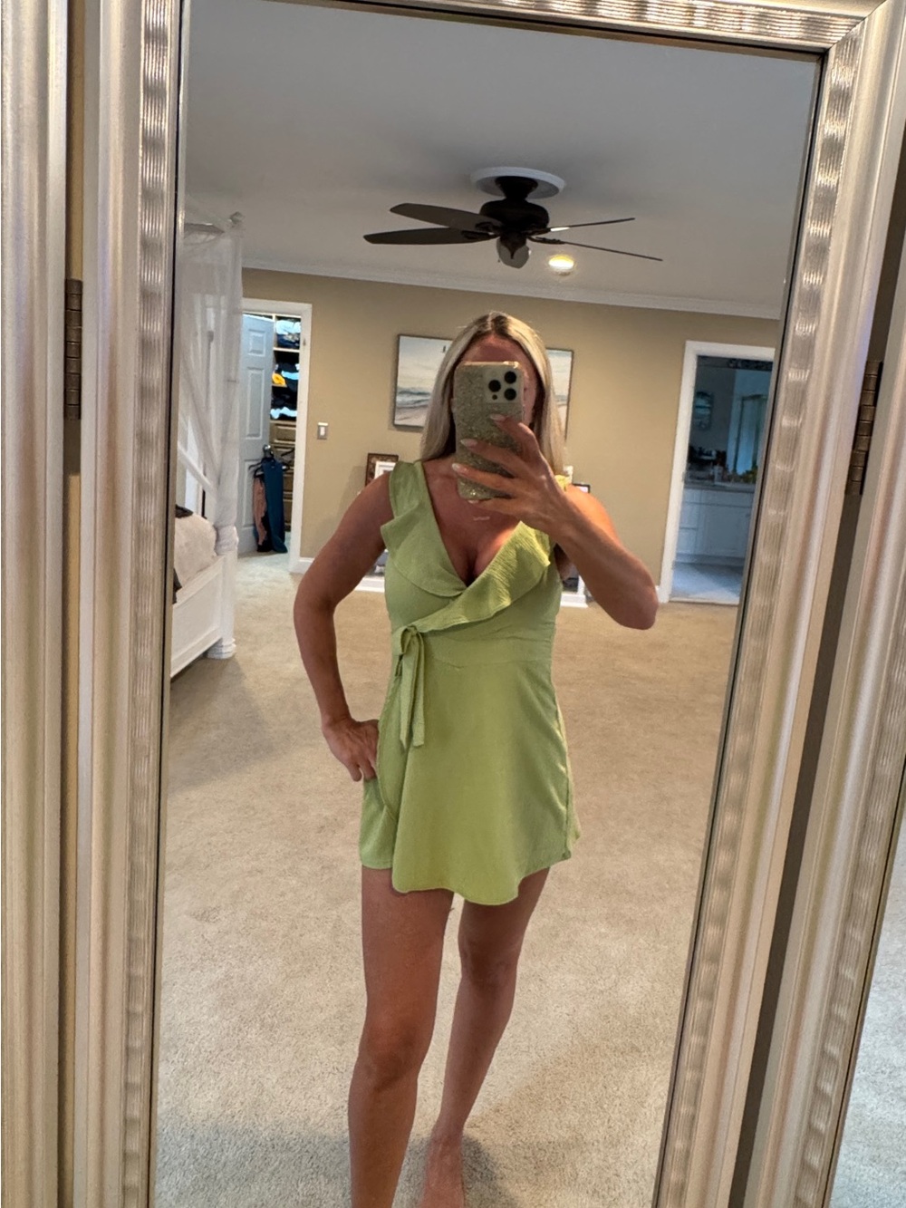 Rolla Coster Lime Green Ruffle Wrap Mini Dress never worn